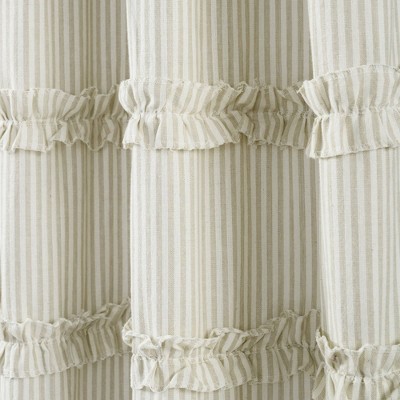 Neutral Beige and White Cotton Striped Light-Filtering Curtain Panels, 40" x 84"