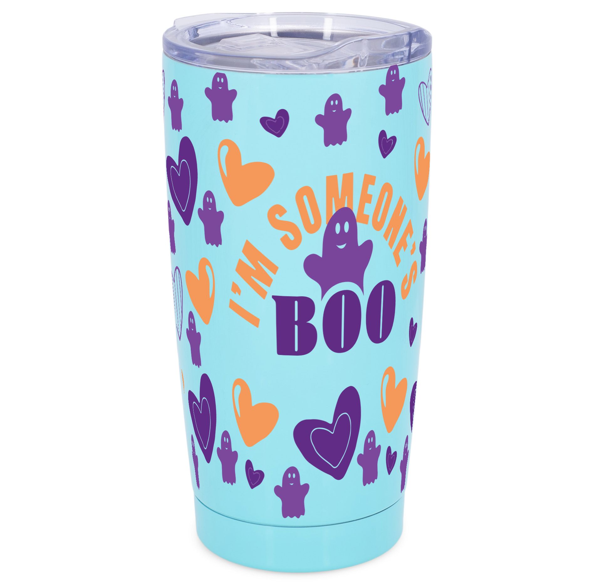 Elanze Designs I'm Someone's Boo Ghost Love Hearts Halloween Wrap-Around Design 20 Ounce Stainless Steel On-The-Go Coffee Mug, Thermal Travel Tumbler