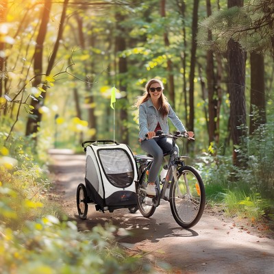 White and Black Foldable 3-in-1 Kids Bike Trailer Stroller