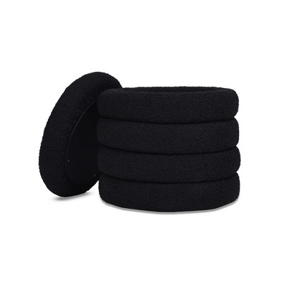 Ebony Black Boucle Round Storage Ottoman with Gathered Embellishment