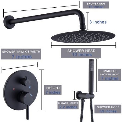 Wall-Mounted Shower Set: 10-inch Rainfall Head, Handheld Faucet