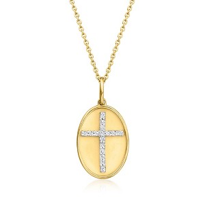 Ross-Simons 0.15 ct. t.w. Diamond Cross Oval Pendant Necklace in 18kt Gold Over Sterling Size 18 - 1 of 3