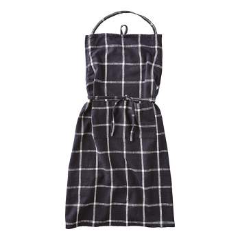 tagltd Classic Check Slub Bib Apron with Large Pocket and Waist Tie Black, One Size Fits Most, Machine Wash