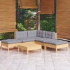 vidaXL Solid Pinewood Patio Lounge Set 6 Piece with Cushions - Brown and Gray - 2 of 4