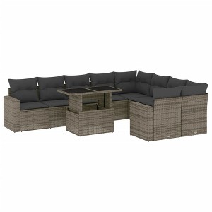 vidaXL 10 Piece Patio Sofa Set with Cushions - Gray Poly Rattan - 1 of 4