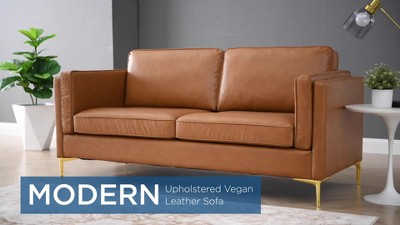 Kaiya Tan Faux Leather Sofa with Gold Metal Legs
