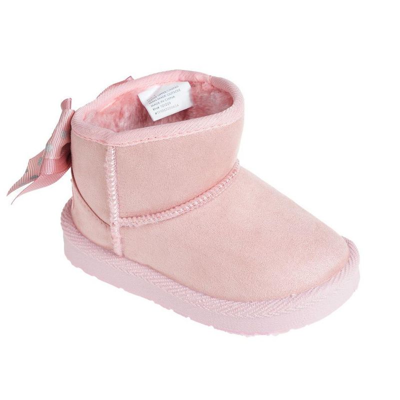 bebe Girl's Toddler Lightweight Winter Boot with Slanted Top Line and Bow, Blush, 5