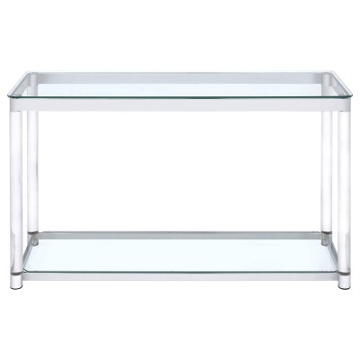 Chrome and Clear Glass Sofa Table with Storage Shelf