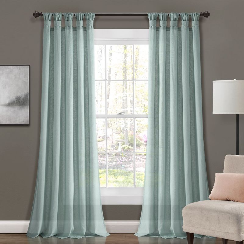 Home Boutique Burlap Knotted Tab Top Window Curtain Panels - Blue, 45 X 84 - Set of 2, 1 of 2
