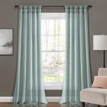 Home Boutique Burlap Knotted Tab Top Window Curtain Panels - Blue, 45 X 84 - Set of 2