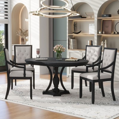 NicBex Round Dining Table Set for 4 Morden Extendable Kitchen Table with MDF Tabletop, 4 Upholstered Chairs for Dining Room