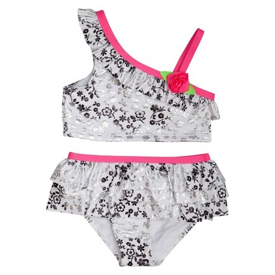 Toddler Girls' Penny M Foil Flower 2-Piece Tankini Swimsuit White 4T