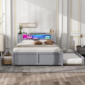 Queen Size Bed Frame with Trundle, Wood Platform Bed with 2 Drawers, Bed Frame with Headboard, Wooden Slats Support, No Box Spring Required - 1 of 4