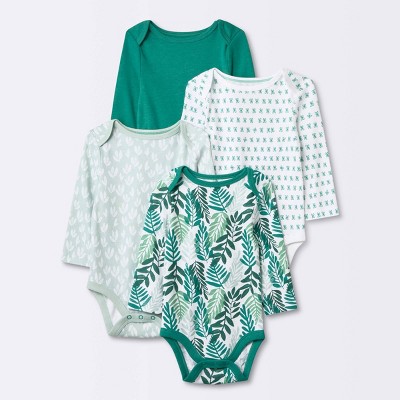 Image of Baby 4pk Foliage Long Sleeve Bodysuit - Cloud Island™ Olive Green Newborn