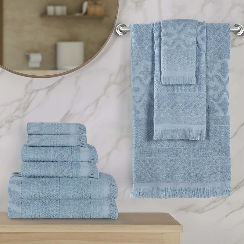 Cotton Geometric Jacquard Plush Soft Absorbent 9 Piece Towel Set by Blue Nile Mills, 2 of 9