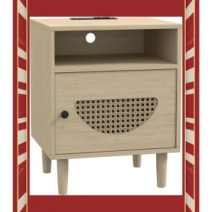 Garvee Rattan Nightstand with USB Ports - 2-Tier End Table for Living Room & Bedroom, Natural Wood Top, Convenient Charging Station - 1 of 4