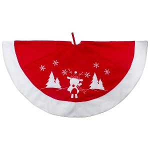 Northlight 48" Red and White Winter Reindeer Embroidered Christmas Tree Skirt - 1 of 4