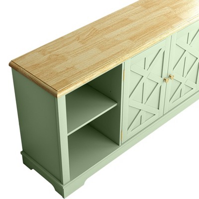 Coastal Farmhouse 70" Weathered Green TV Stand with Cabinet