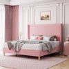 Full Size Bed Frame, Upholstered Platform Corduroy Bed Frame with Vertical Channel Tufted Wingback Headboard - 4 of 4
