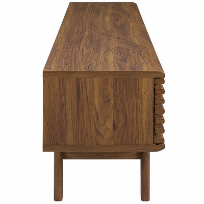 Mid-Century Modern 70" Walnut TV Stand with Sliding Doors and Storage