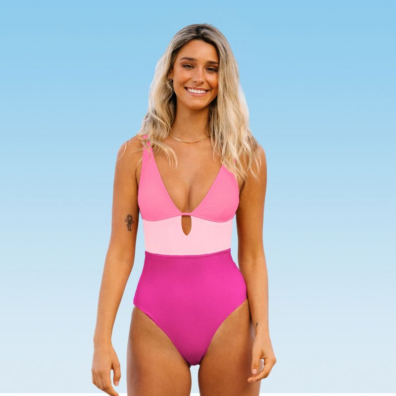 Women's Color Block Keyhole One Piece Swimsuit - Cupshe, 1 of 5