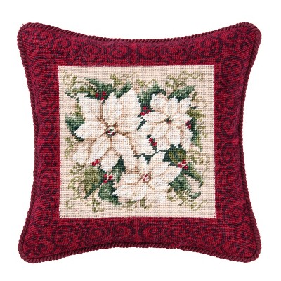 C&F Home 14" x 14" White Poinsettia Needlepoint Pillow