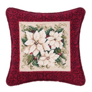 C&F Home 14" x 14" White Poinsettia Needlepoint Pillow - 1 of 4