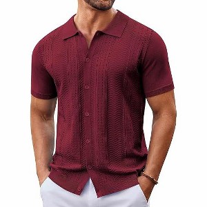 COOFANDY Mens Knit Button Down Shirt Short Sleeve Summer Casual Shirts Vintage Beach Vacation Shirts - 1 of 4