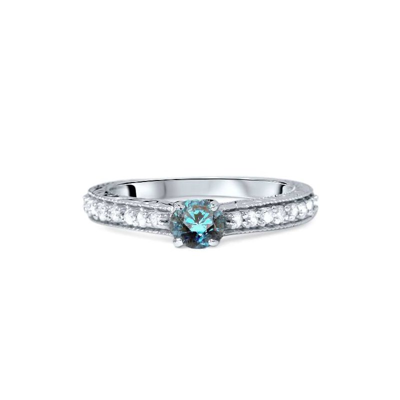 Pompeii3 3/4ct Blue & White Diamond Vintage Engagement Ring 14K White Gold, 2 of 6