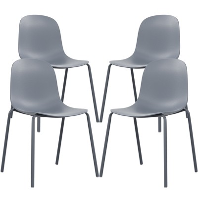GlasFlength Dining Sets, Modern Plastic Stackable Dining Chair Set of 4 with Metal Legs for Indoor or Outdoor, Gray, 17.7"*16.1"*33.3"