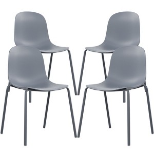 GlasFlength Dining Sets, Modern Plastic Stackable Dining Chair Set of 4 with Metal Legs for Indoor or Outdoor, Gray, 17.7"*16.1"*33.3" - 1 of 4