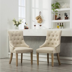 Roundhill Furniture Button Tufted Solid Wood Wingback Hostess Chairs with Nail Heads, Tan, Set of 2 - 1 of 4
