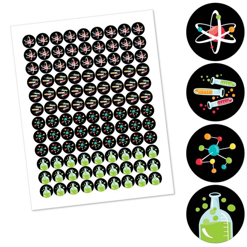 Big Dot of Happiness Scientist Lab - Mad Science Baby Shower Birthday Party Round Candy Sticker Favors - Labels Fits Chocolate Candy (1 sheet of 108), 2 of 6