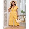 Womens Plus Size Short Sleeve Smocked Waist Wide Leg Summer Jumpsuits - 2 of 4