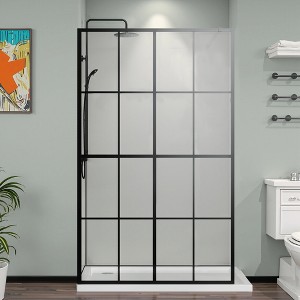 Lirago 46x72" Black Aluminum Frame Shower Screen Panel for Walk-in Wet Room Tempered Glass Doorless Shower Enclosure with Adjustable Wall Bar - 1 of 4
