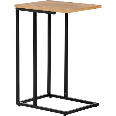 Rustic Wood and Gold Metal C-Shaped Side Table