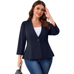 Coolmee Women Plus Size Casual Blazer Collarless 3/4 Sleeve Open Front Button Peplum Work Office Blazer Jackets - 1 of 4