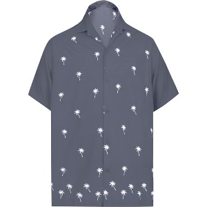 LA LEELA Men's Hawaiian Shirts Solid Beach Shirts Casual Short Sleeve Button Down Collared Shirt Men - 1 of 4