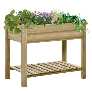 Outsunny Raised Garden Bed, Elevated Wood Planter Box with Legs and Storage Shelf for Backyard, Patio, Balcony for Vegetables, Herbs, and Flowers - 1 of 4