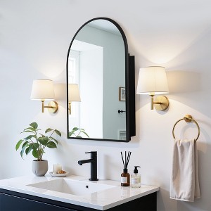 MAYEERTY 36 x 24in Modern Arch Bathroom Medicine Cabinets, Metal Framed Wall Mirror with Storage, Black - 1 of 4