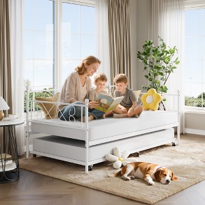 Daybed with Trundle,Metal Twin DayBed Frame with Headboard,Multifunctional Mattress Foundation Platform Sofa Bed for Bedroom,Living Room,Guest Room - 1 of 4