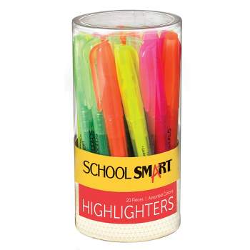 School Smart Pen Style Highlighters, Chisel Tip, Assorted Colors, Pack of 20