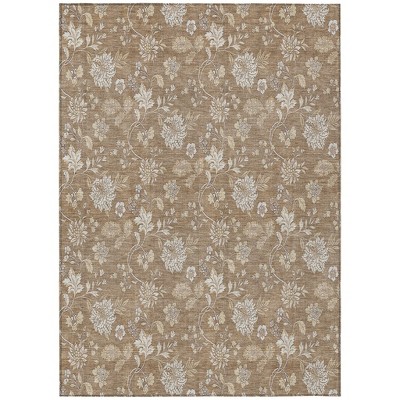 Copper And Beige Floral Washable Indoor Outdoor Area Rug