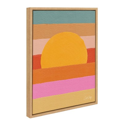 Sunset Waves Colorful Canvas Print with Natural Frame