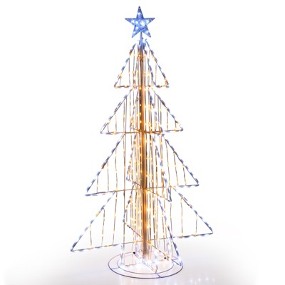 Tangkula 5 FT LED Lighted Cone Tree Indoor & Outdoor Xmas Decoration w/ Star Topper & Round Base