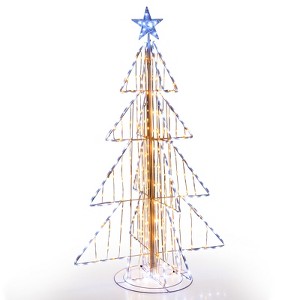 Tangkula 5 FT LED Lighted Cone Tree Indoor & Outdoor Xmas Decoration w/ Star Topper & Round Base - 1 of 4