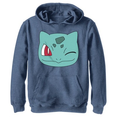 Boy's Pokemon Bulbasaur Wink Face Pull Over Hoodie - Navy Blue Heather ...