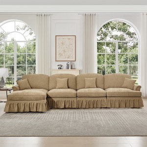 Modular L-Shaped Sectional Sofa with Flared Arms, Removable Ruffles Skirts & Movable Ottoman, Comfy Chenille Deep Seat Couch - 1 of 4