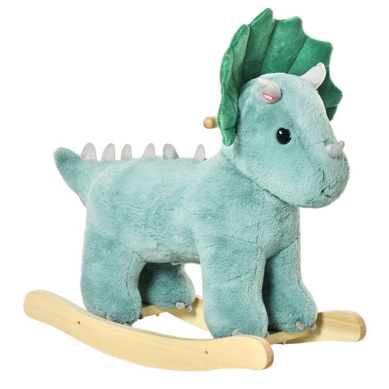 Qaba Kids Plush Ride-On Rocking Horse Triceratops-shaped Plush Toy Rocker with Realistic Sounds for Child 36-72 Months Dark Green, 1 of 10