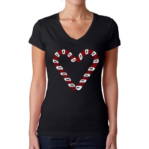 LA Pop Art Candy Canes - Women's Word Art V-Neck T-Shirt - 1 of 4